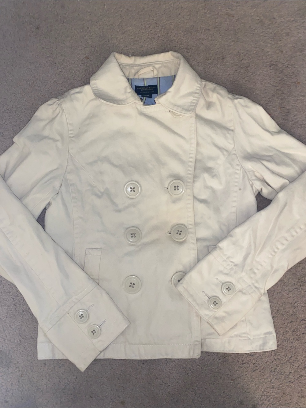 American eagle outfitters Cream Double-Breasted Cotton Peacoat